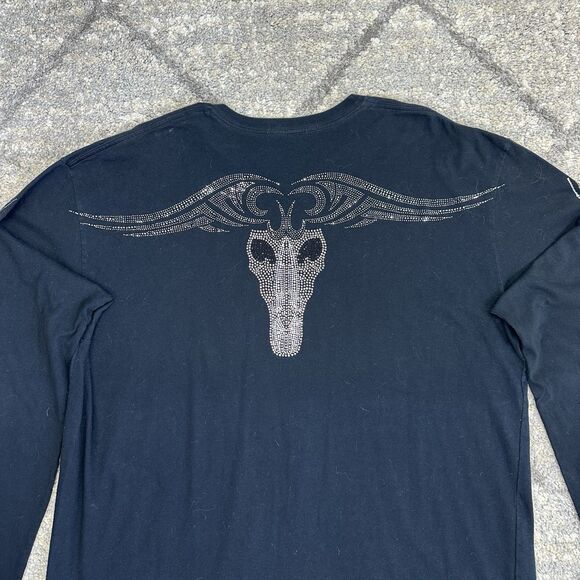 Silver Dagger Men's Embellished Ram Skull T-shirt Black 2XL Long Sleeve Biker - Picture 6 of 10